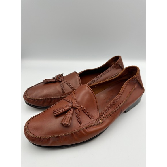 Bragano Cole Haan Brown Leather Tassel Loafer Shoes Sz 8.5 Crafted in Italy NWT - Picture 1 of 13